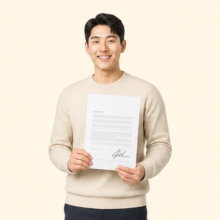 신용불량자 캐스퍼 장기렌트카 서면 견적서를 들고 있는 고객